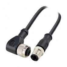 M12 4pins A code male straight to female right angle molded cable,unshielded,PUR,-40°C~+105°C,22AWG 0.34mm²,brass with nickel plated screw